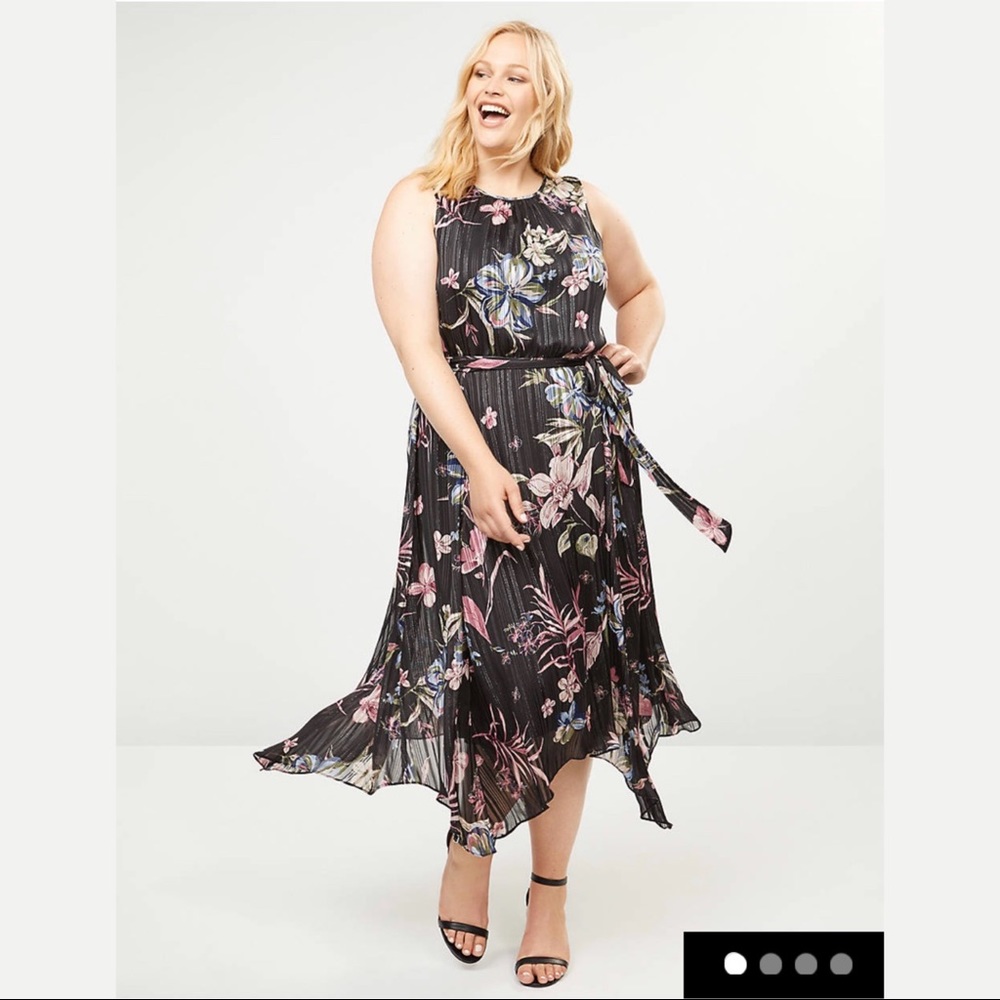 Lane Bryant | Black Floral Dress W/ Sash | 20 & 16